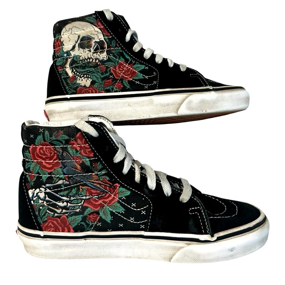 Vans Unisex Youth SK8 Rose Skull Hi Top Suede Sneaker Boys 3.5 / Girls 5 - Picture 5 of 16